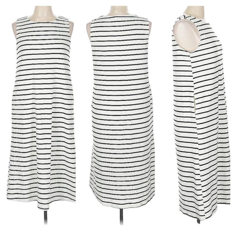 Cynthia Rowley Women's LARGE TJX Stripped Sleeveless Dress Black White Boat Neck